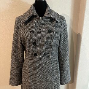 Chic Black and White Herringbone Coat